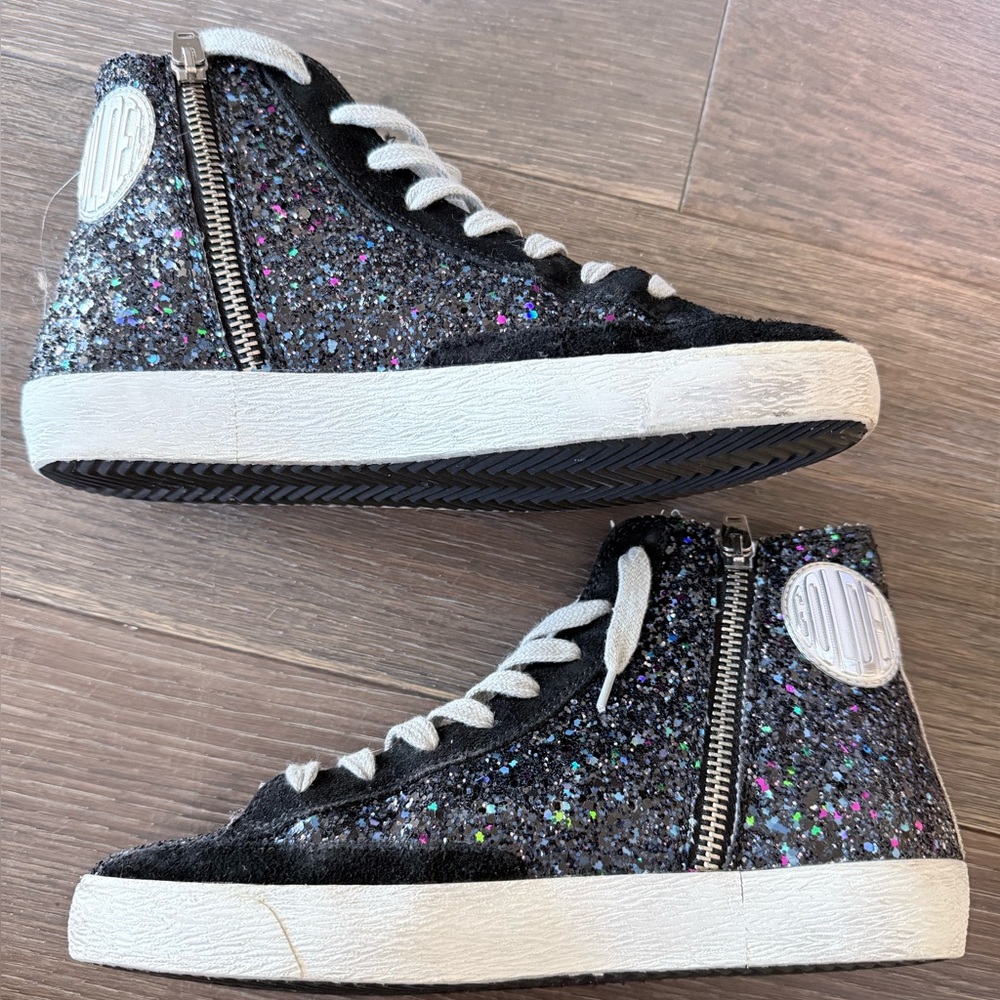Golden Goose Star Navy Glitter High-Top Sneakers with Zipper